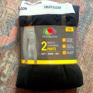 Mens 2 pack thermal pants size large L black fruit of the loom